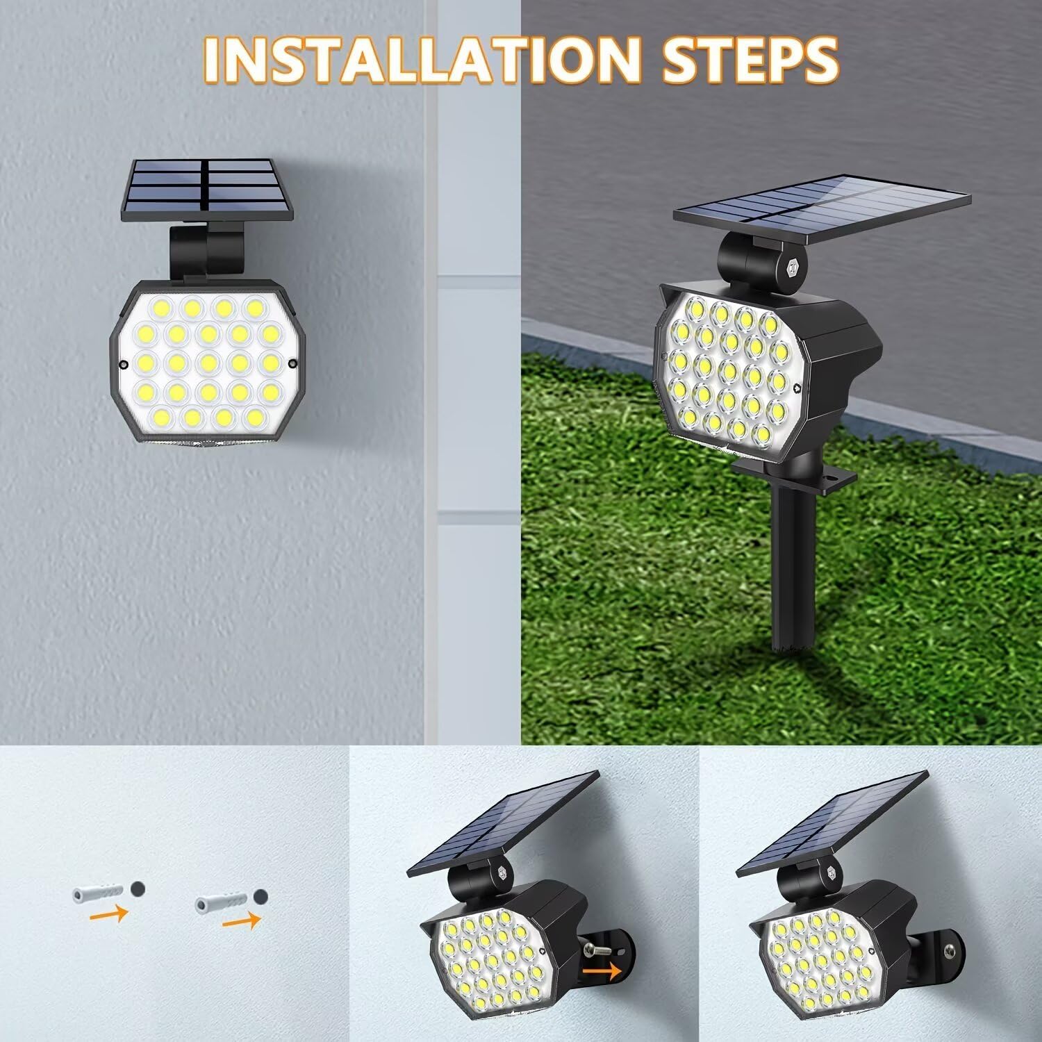 Detalle 1 de Sodwot 730140589775 Solar Spotlights, 23 LED, Warm White, 4-Pack