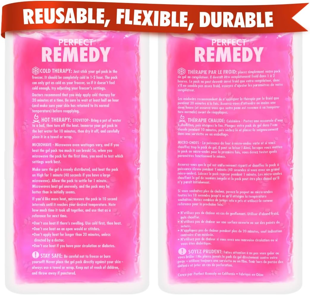 Detalle de Perfect Remedy Gel Ice Pack Hot & Cold Compress (2 Pack, Pink, Large) – Reusable 12 x 6 inch
