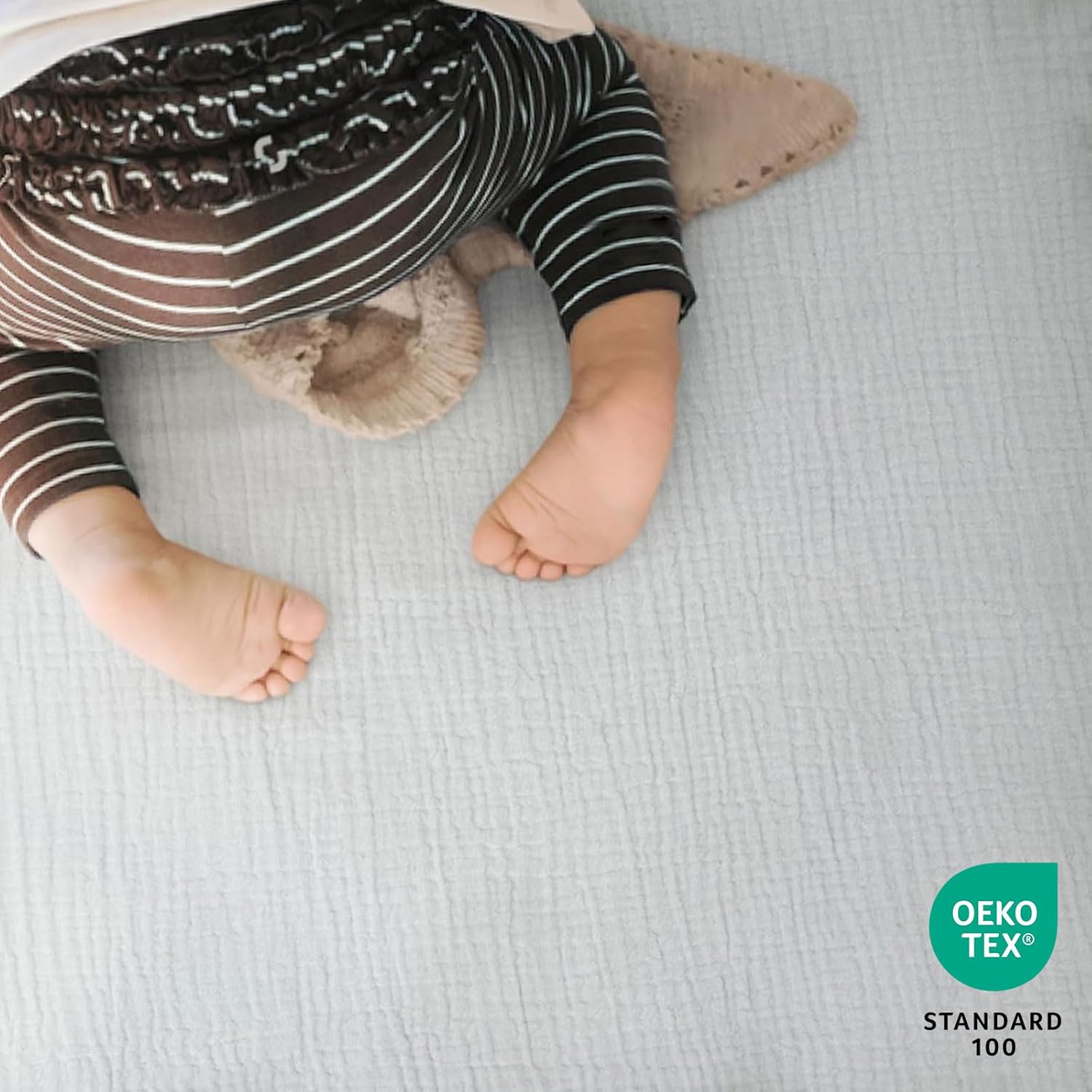 Thumbnail 4 de lulumoon Musselin-Baumwolle Spannbettlaken 2er-Set für Stubenwagen, Kinderwagen & Reisebett (35x75 cm, 41x81 cm, 40x90 cm) – Grau Creme