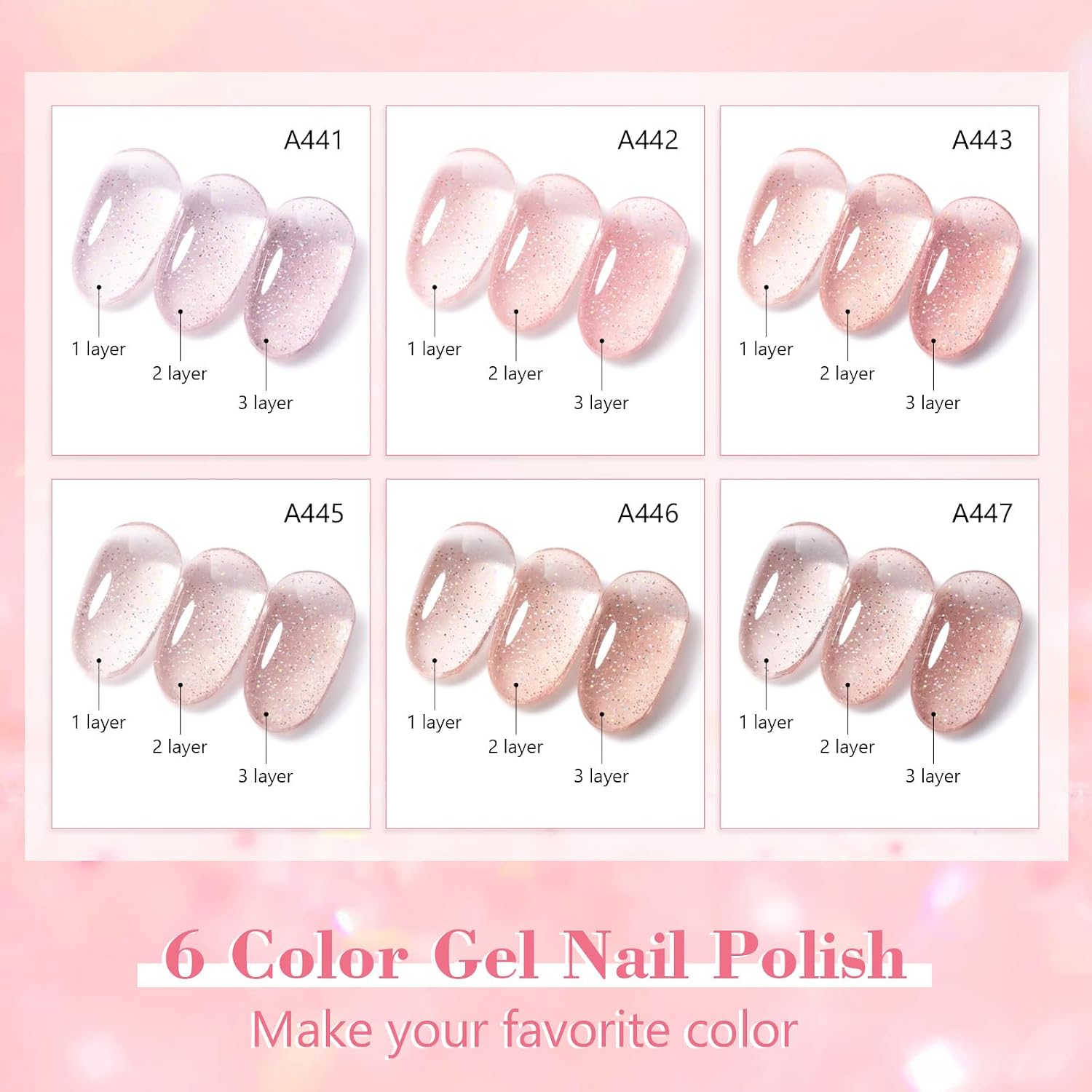 Thumbnail 2 de Shining She UV-Glitzer-Jelly-Nagellack (6 Farben) – holografischer Schimmer in Nude-Rosa, Soak-off Gel, 8 ml