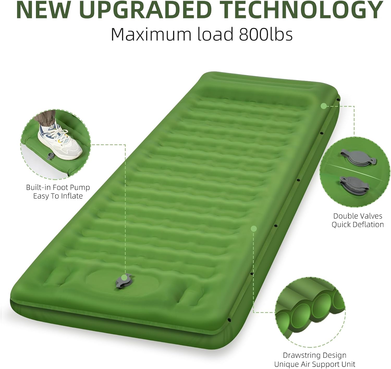 Detalle de FNARMW Camping Sleeping Pad, Extra Thick 5 Inch with Built-In Pillow and Foot Pump (Green)