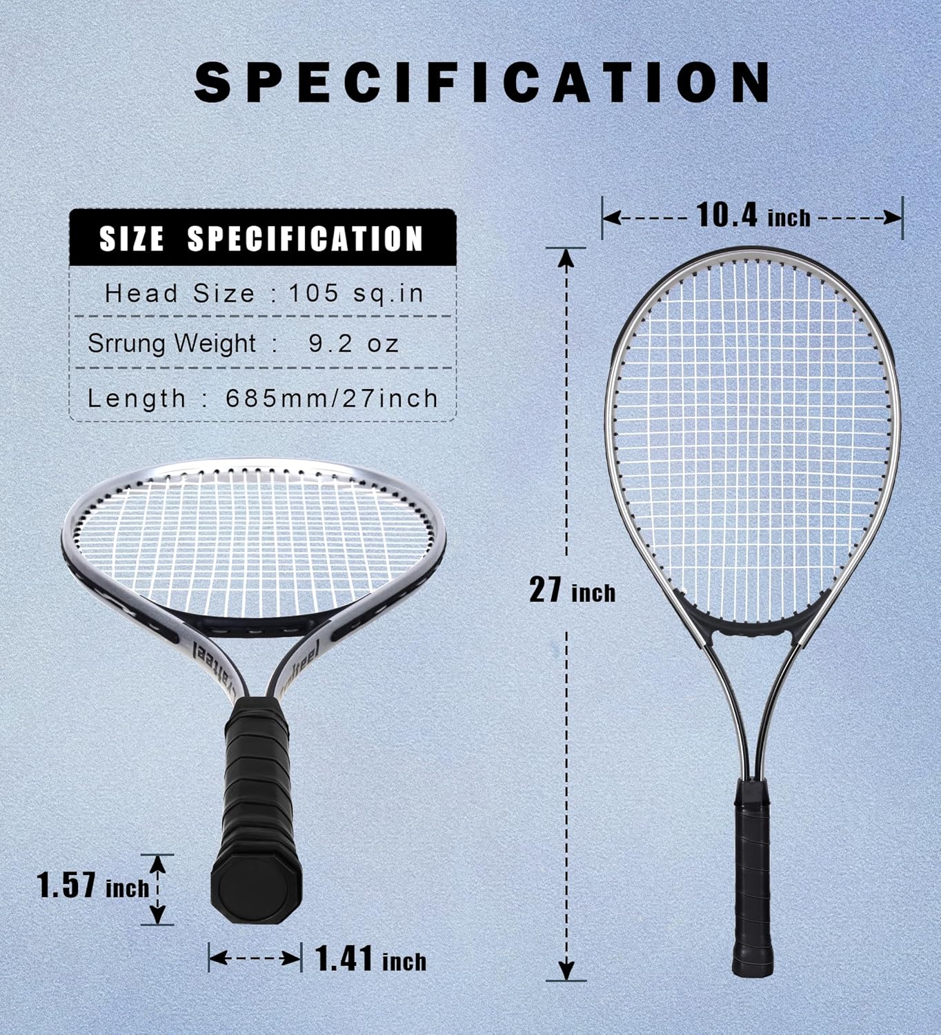 Thumbnail 4 de Crafteel 27" Tennis Rackets Set of 2 – Beginner 27-inch rackets for outdoor casual play