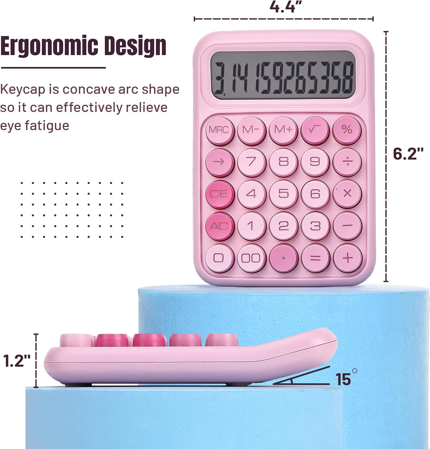 Detalle 2 de Mr. Pen Mechanical Switch Calculator (12-Digit LCD) in Pink with Big Buttons