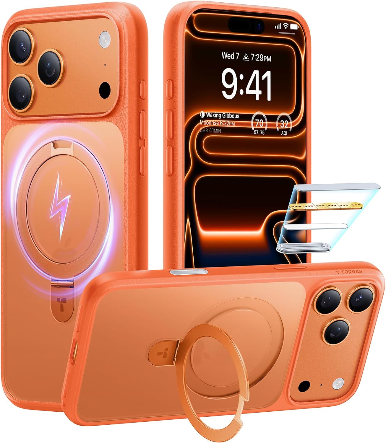 Detalle de TORRAS for iPhone 17 Pro Case with Stand — Translucent Matte Cosmic Orange