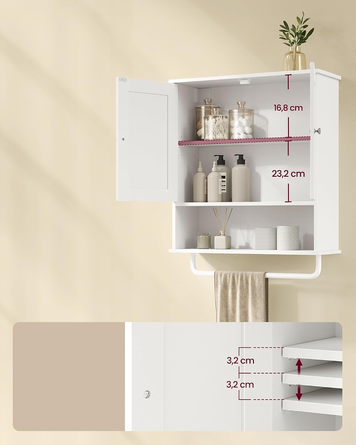 Thumbnail 3 de VASAGLE Siren Collection BBK149WB01 Wall-Mounted Bathroom Cabinet with Towel Bar