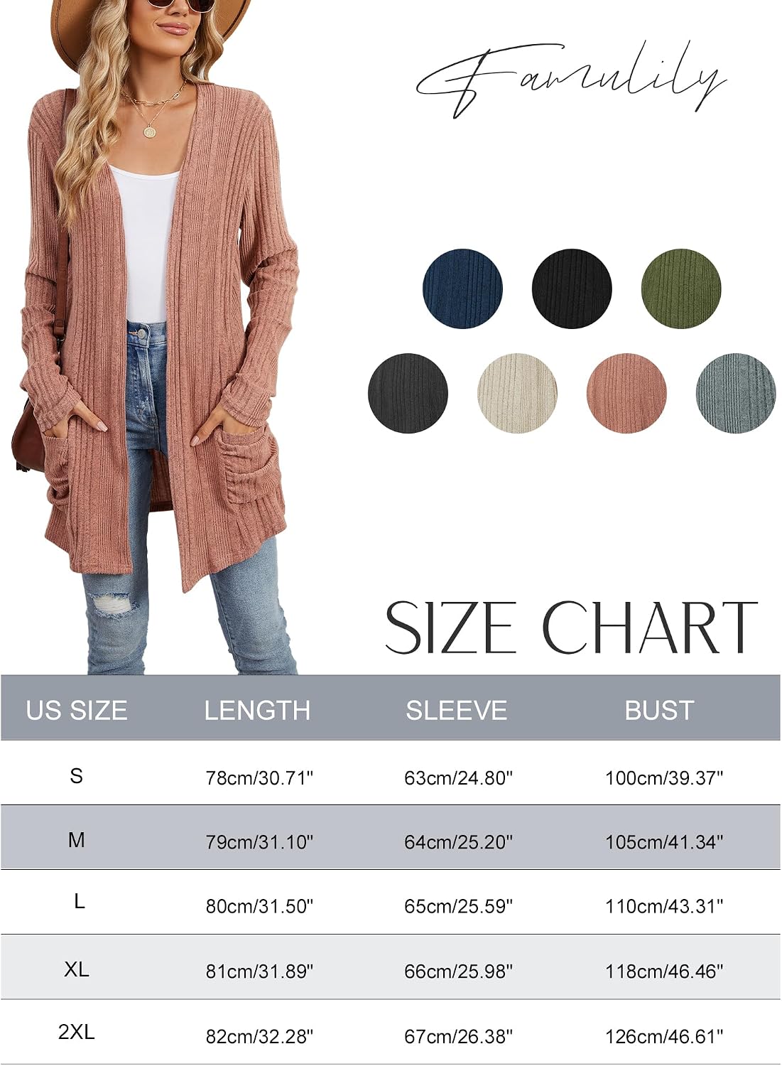 Thumbnail 6 de Famulily Longline Loose Cardigans for Women UK, Fall Winter Cosy Open Front Sweater Ribbed Cardigan with Pockets
Famulily Longline Loose Cardigans for Women UK,…