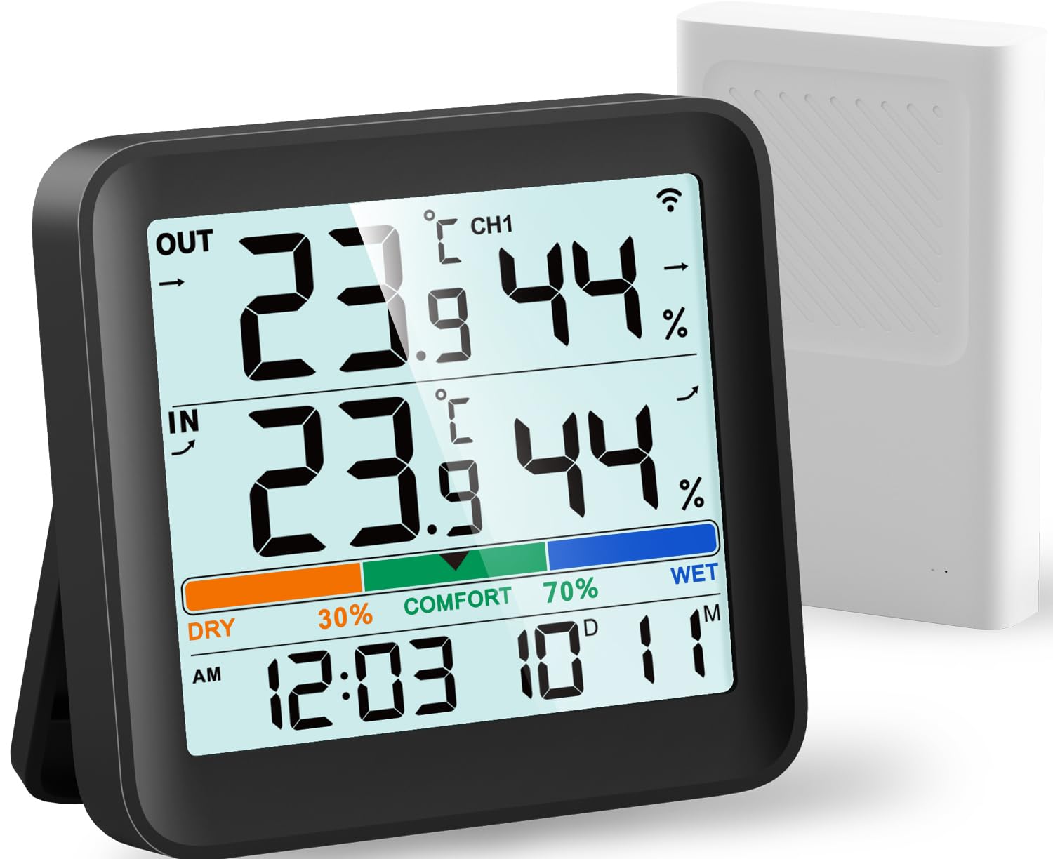 VOCOO Termometro da interno ed esterno con igrometro e stazione meteo digitale, display LCD retroilluminato