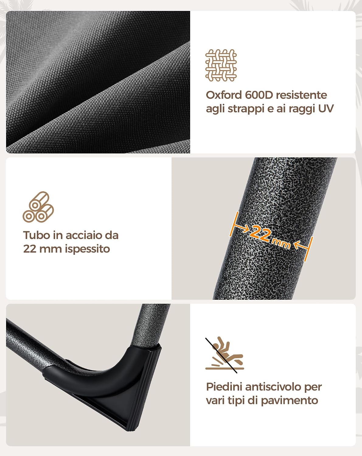 Detalle de KingCamp Set di 2 lettini prendisole pieghevoli con cuscini e tasche, lettini da giardino pieghevoli per spiaggia e giardino, capacità 180 kg