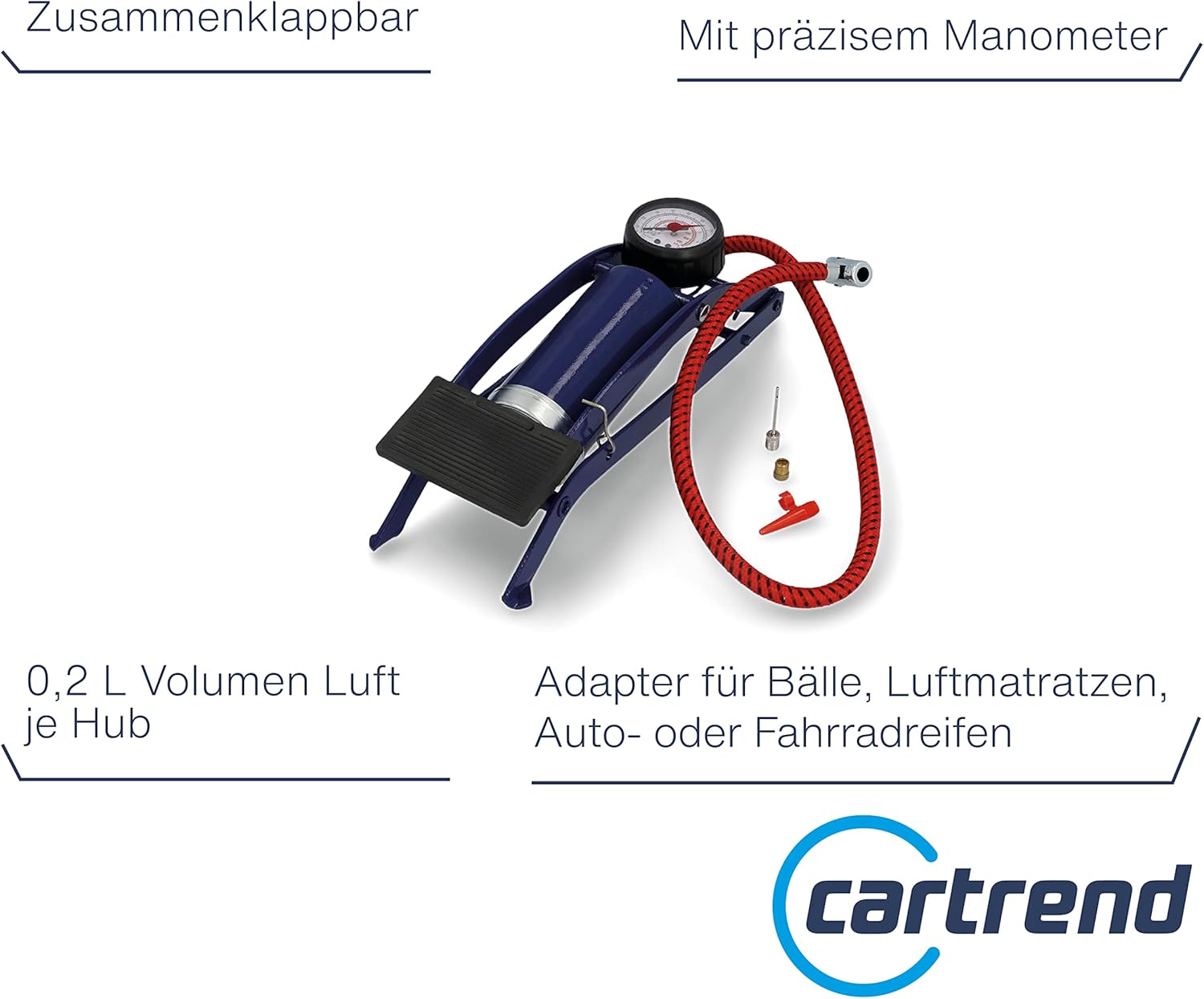 Detalle de Cartrend Einzylinder Fußluftpumpe – vielseitig, kompakt und präzise für Auto- und Fahrradreifen