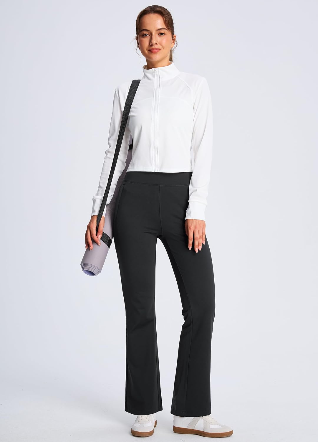 Detalle de Libin Women's Fleece-Lined Flare Leggings, High-Waisted with Pockets
