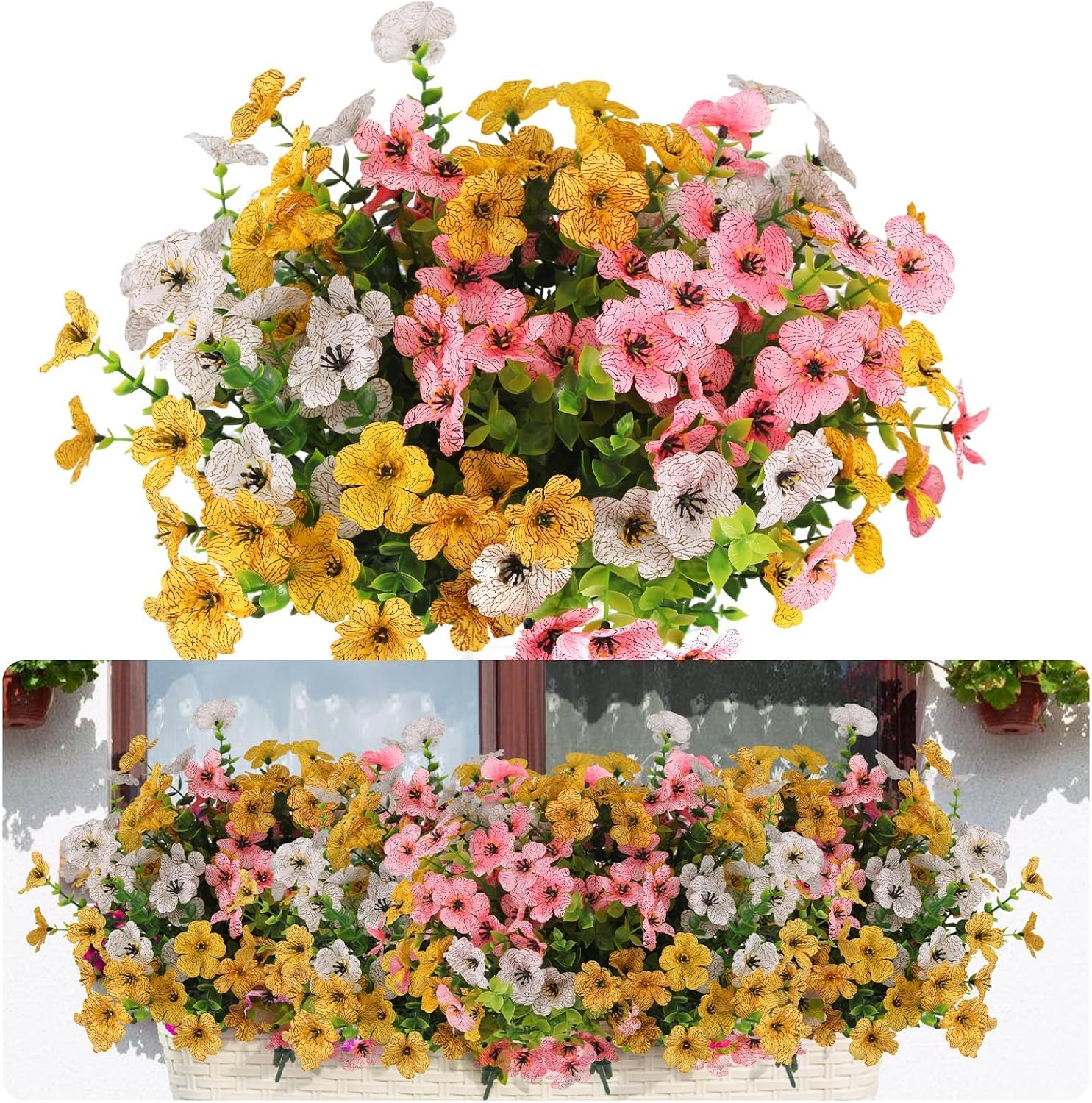 Detalle de msymsyu kunsttuinbloemen, 7 stuks van 36 cm, weerbestendig voor binnen en buiten