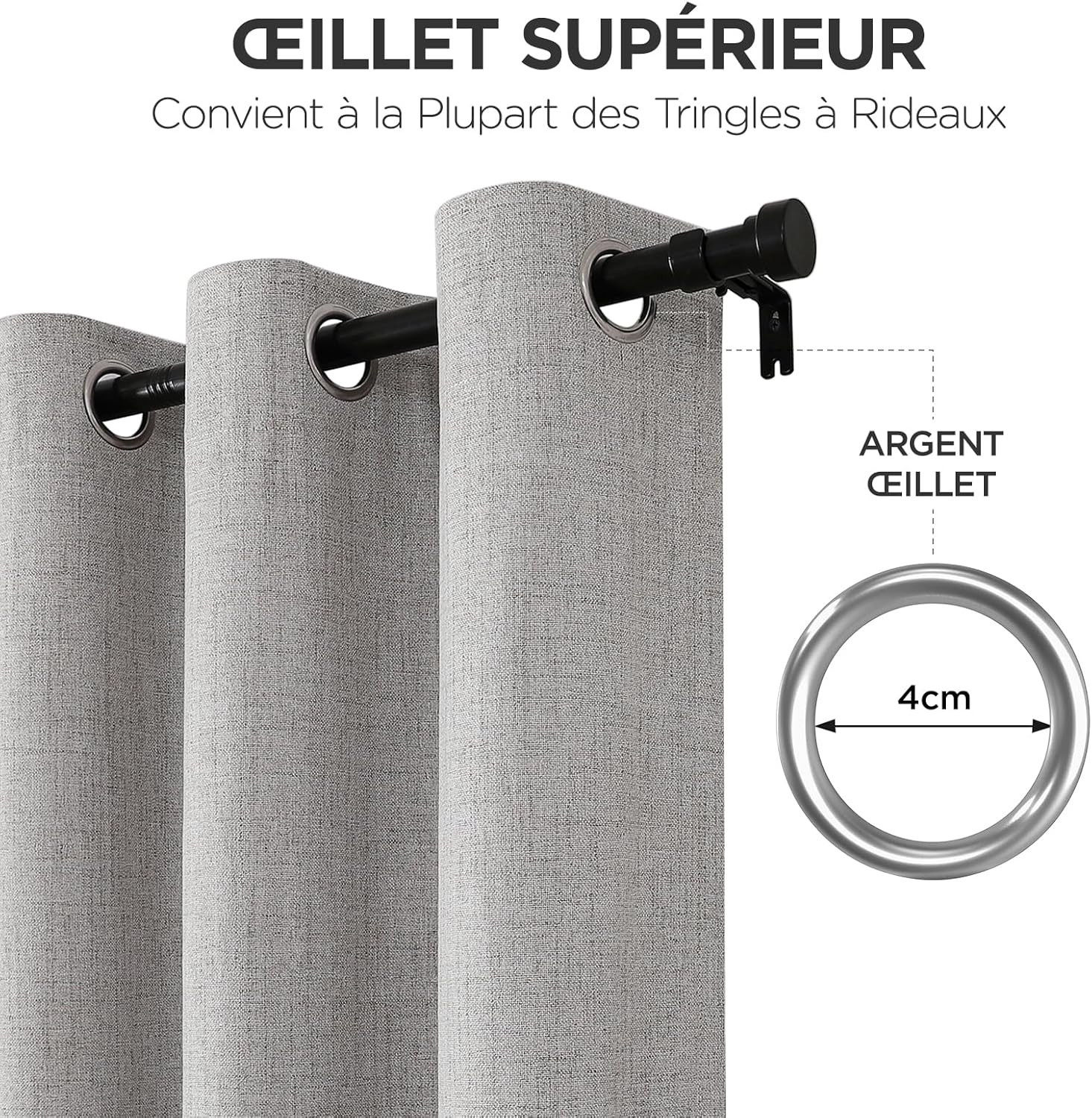 Thumbnail 4 de Joydeco rideaux occultants thermiques 2 panneaux 140x240 cm gris blanc à œillets