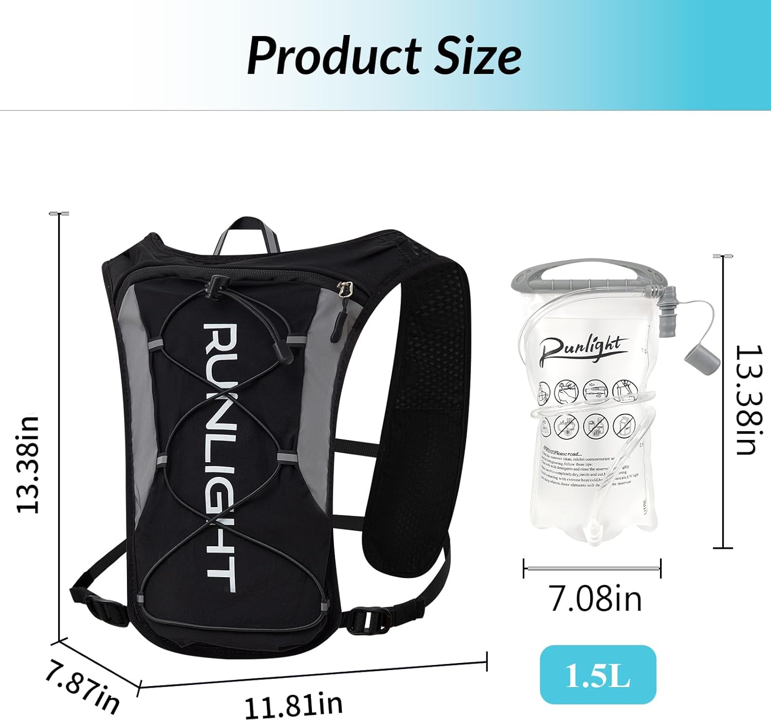 Thumbnail 1 de Running Vest Women Men Night Reflective Hydration Vest with 1500ml Soft Water Bottle
