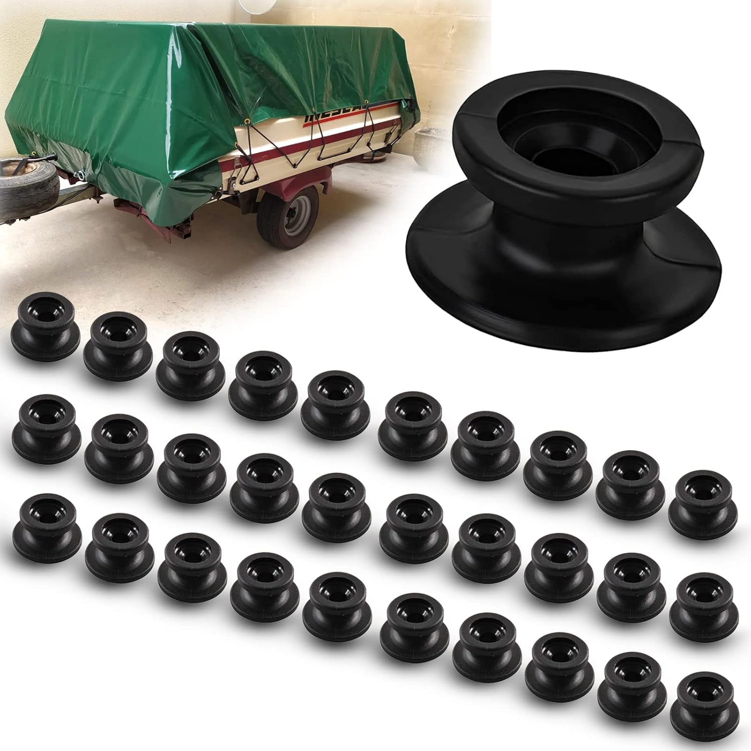 Thumbnail 6 de Lot de 30 Boutons Ronds de Fixation pour bâche de remorque – Rivets inclus – Plastique dur et robuste