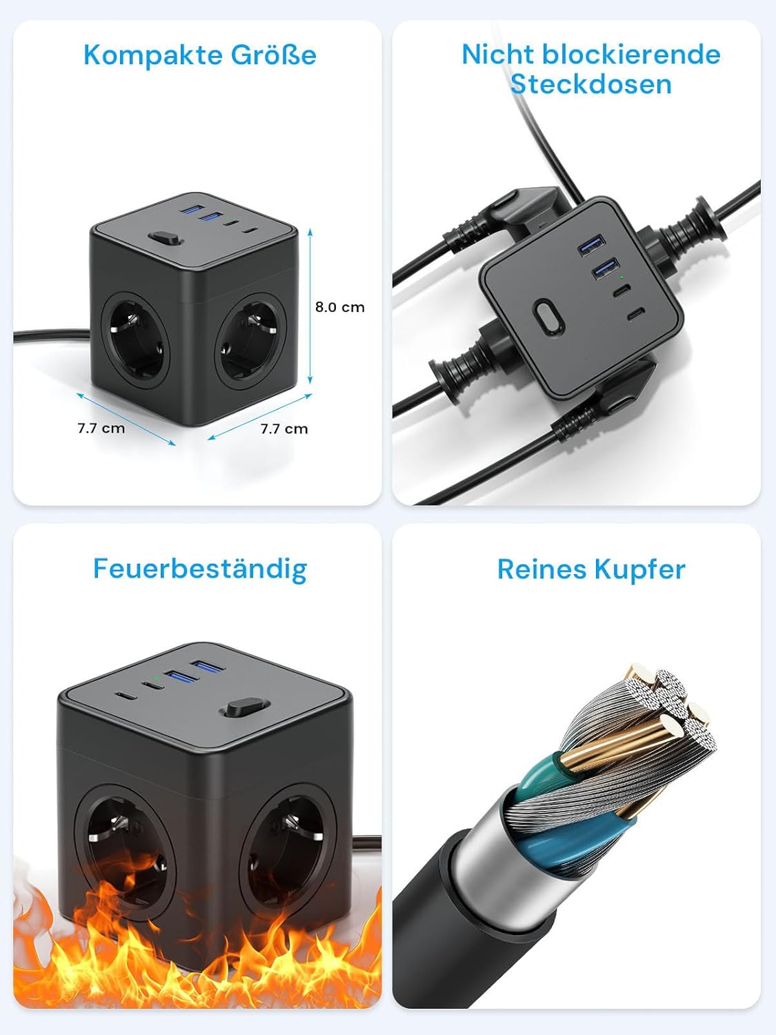 Thumbnail 5 de Pluackg Steckdosenwürfel 8 in 1 mit USB