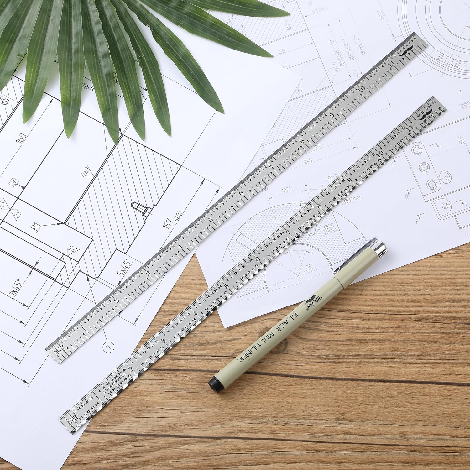 Detalle de Mr. Pen Machinist Ruler Set, 12-Inch Stainless Steel, 2-Pack