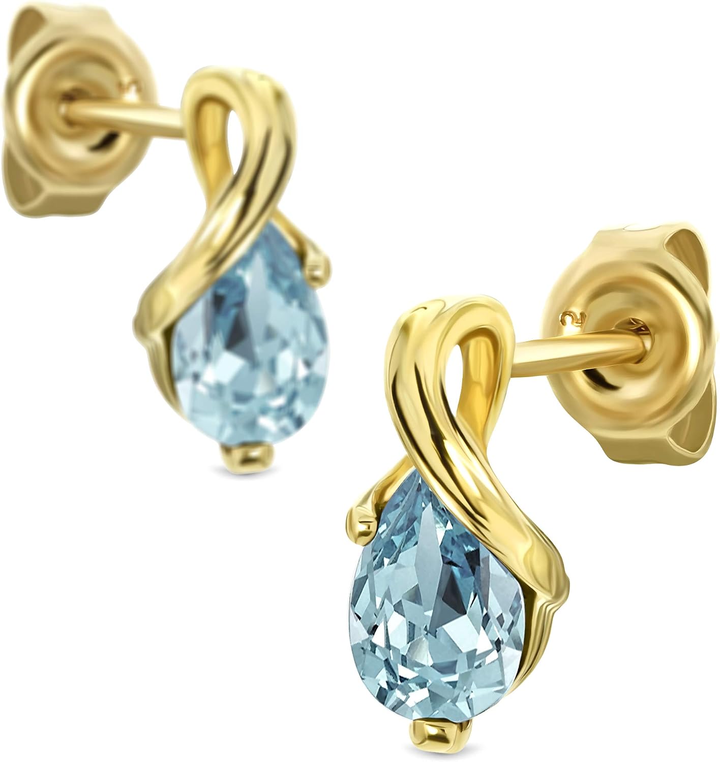 Detalle de Miore boucles d’oreilles studs pour femmes en or blanc et jaune 9 kt avec pierres pear shape (rubis‑émeraude(saphir) topaze‑améthyste‑aigue-marine) et boîte cadeau