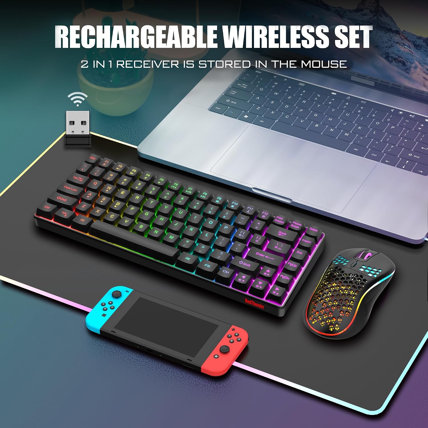 Thumbnail 1 de RedThunder K84 Wireless Keyboard & Mouse Combo: 75% Compact, Rainbow Backlight, USB 2.4G