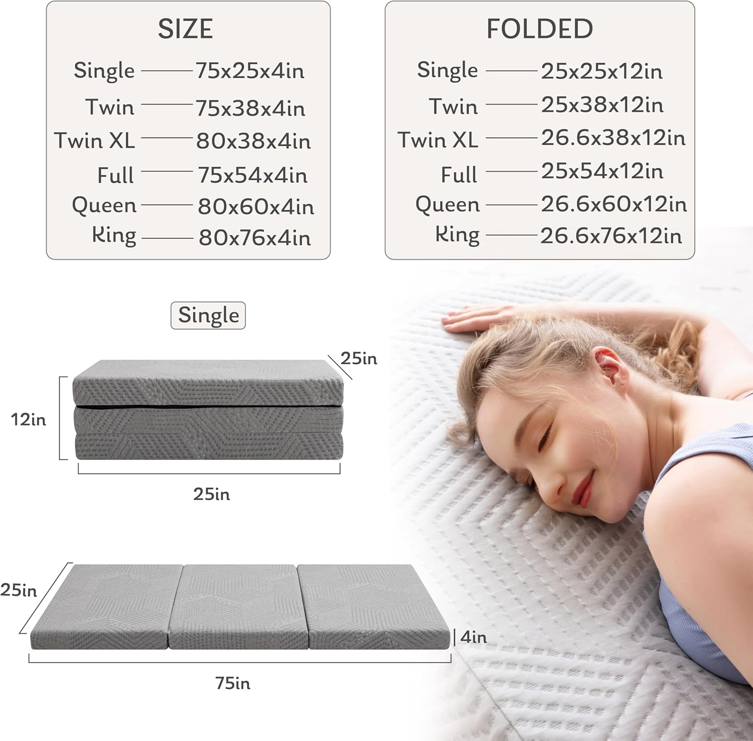 Thumbnail 3 de MLILY 4-Inch Single Tri-Fold Memory Foam Topper