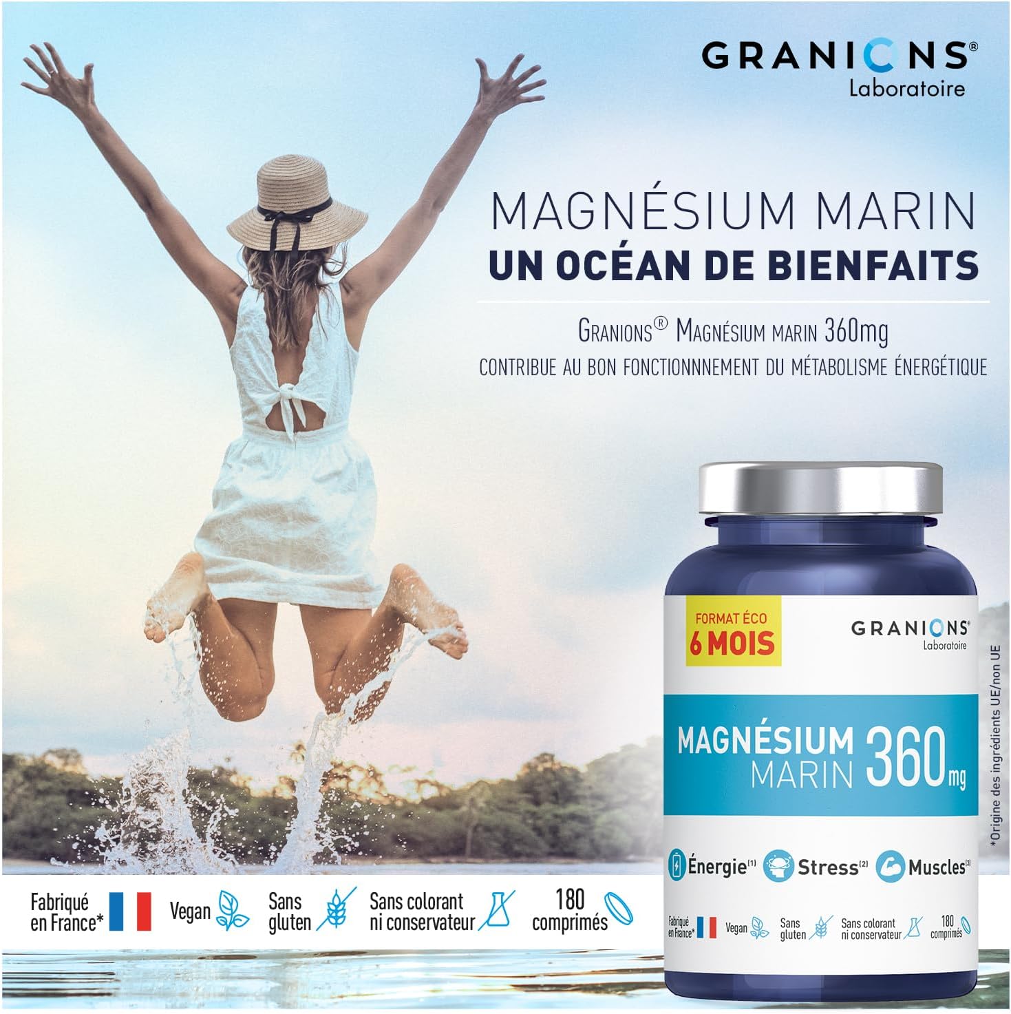 Thumbnail 5 de GRANIONS Magnesium Marin 360 mg – Pillulier 6 mois, Magnésium + Vitamine B6, Anti-stress, 180 comprimés – Laboratoire Granions (France)