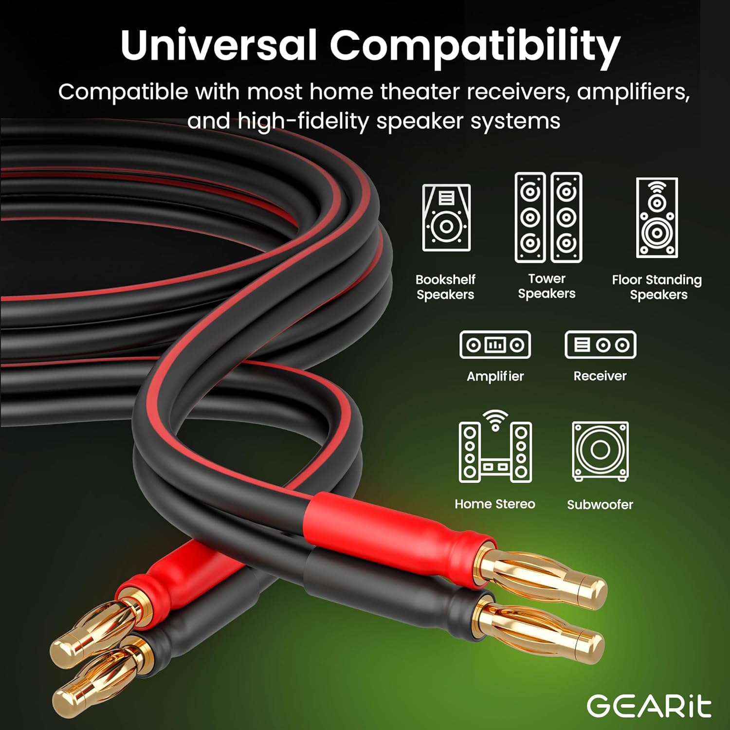 Thumbnail 2 de GEARit 14 Gauge Speaker Cable with Banana Plugs (OFC) — Gold-Plated Tips, Black