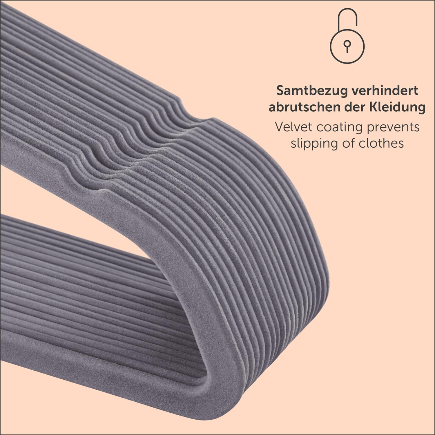 Detalle 2 de Blumtal Velvet Clothes Hangers, 20 Pack, Grey, Non-Slip with Swivel Hooks