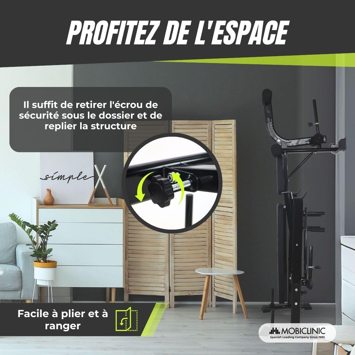 Detalle de Mobicliniс fitness Banc de musculation Pressfit — Banc pliable et ajustable en acier jusqu’à 250 kg