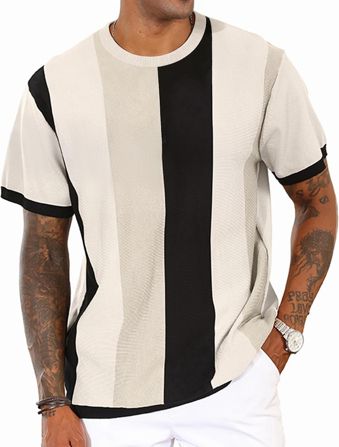 Detalle de CTU Men's Knitted Shirt: Vintage Striped Knitting Top with Contrast Colour