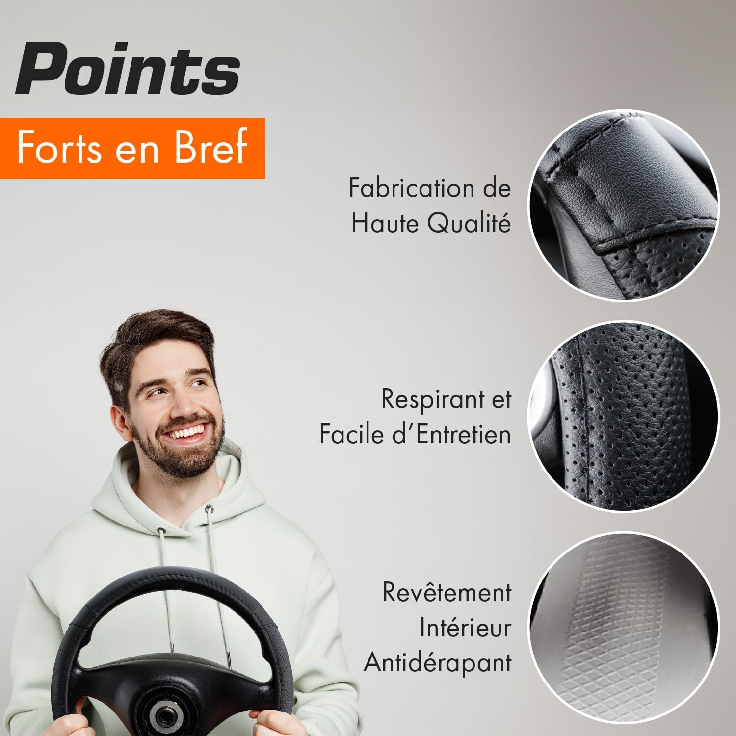 Detalle de Upgrade4cars Couvre Volant Camion 44-46 cm Noir 🚚