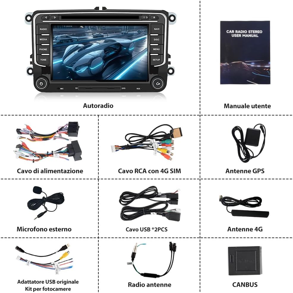 Thumbnail 6 de Hexinex autoradio 2 DIN Android 7" 4G con CarPlay/Android Auto, 4+64GB e GPS per VW Golf 5/6, Polo, Passat e altri