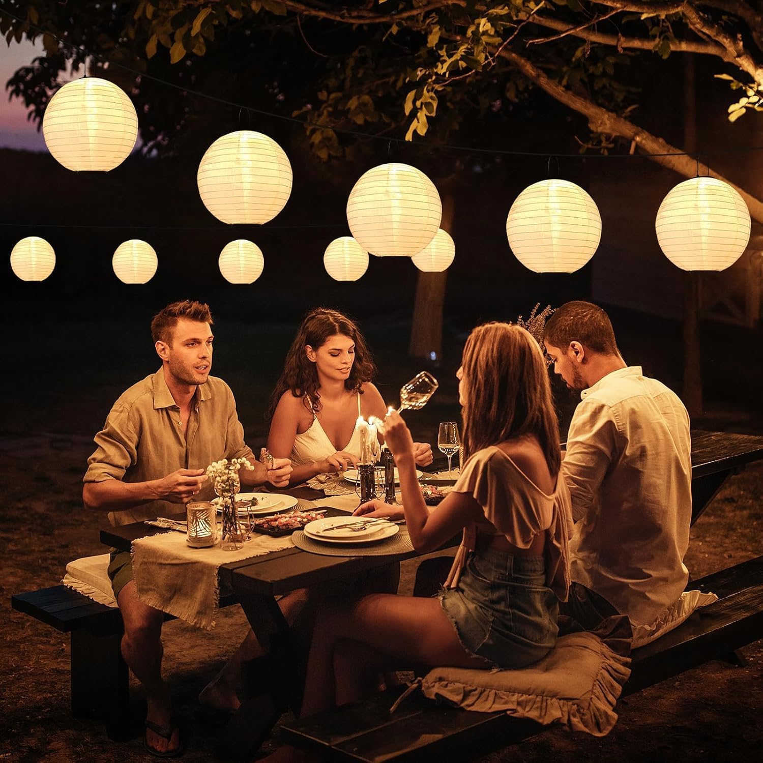 Thumbnail 4 de Bawoo Solar Lights Outdoor Garden – 4 Pack 20cm Hanging Solar Lanterns for Patio and Pathway (Warm White)