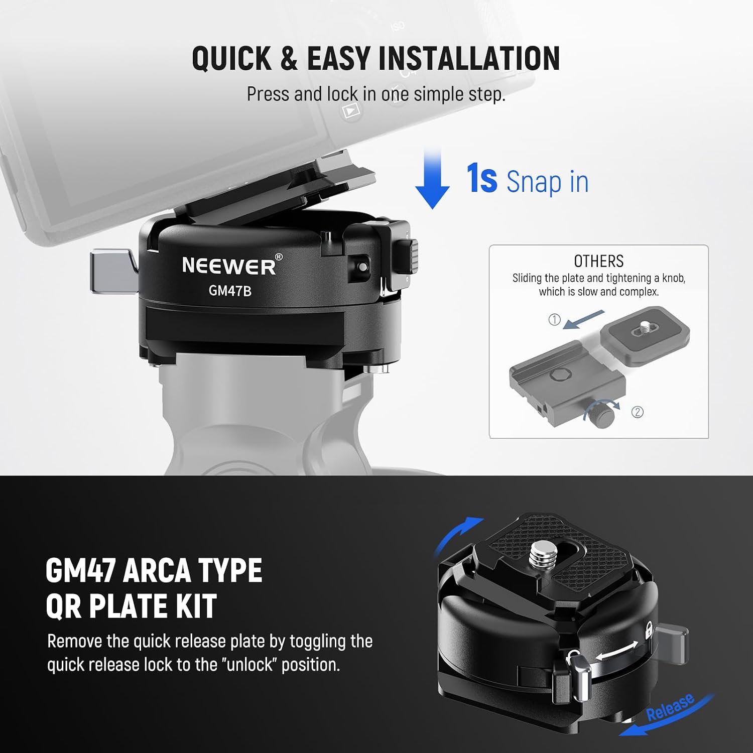 Detalle 2 de NEEWER GM47B Quick Release Plate for Arca‑Style Cameras