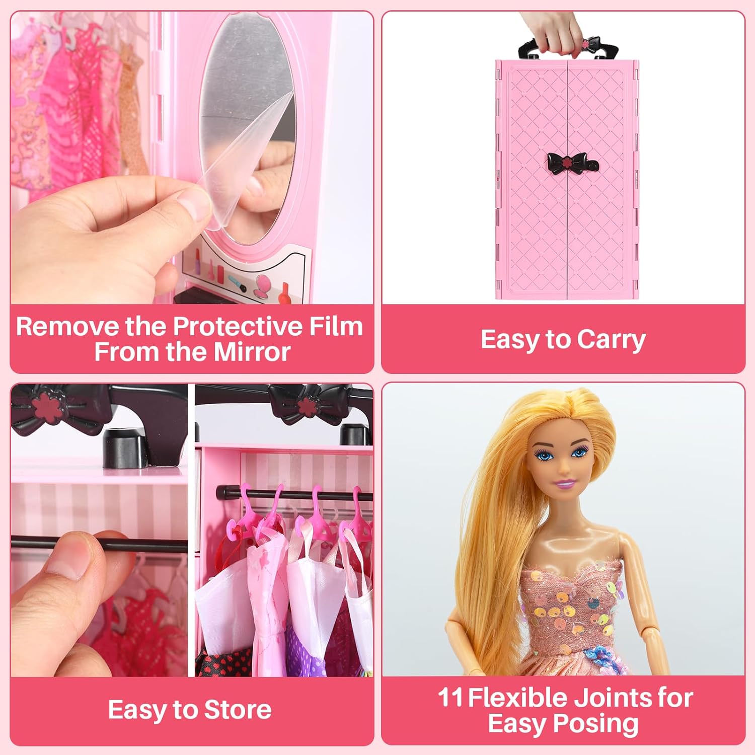 Thumbnail 3 de Yutoy 122-teiliges Puppen-Kleiderschrank-Set mit 11,5-Zoll-Puppe (rosa)