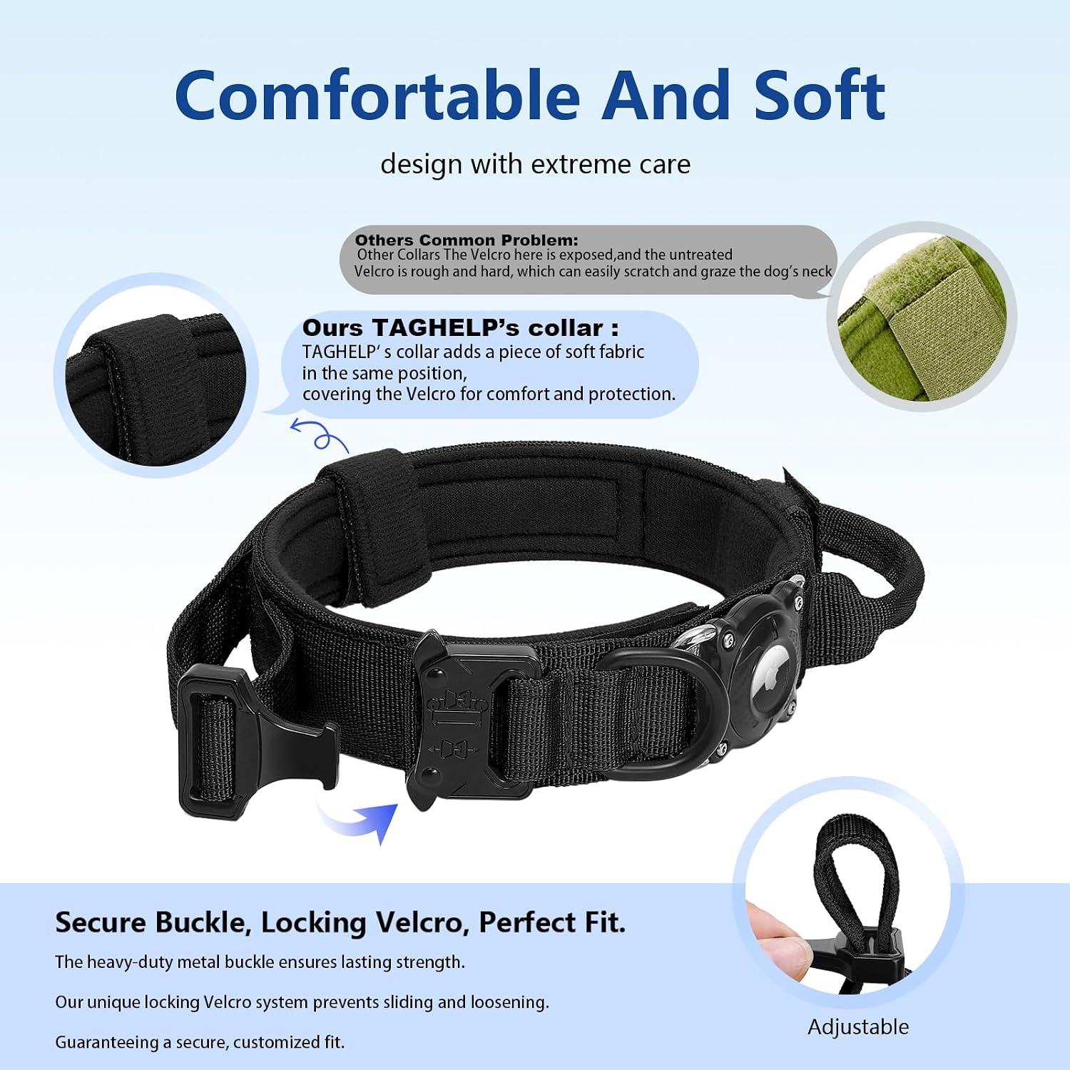 Thumbnail 4 de Taghelp Tactical Dog Collar with Waterproof AirTag Holder, Metal Buckle and Handle