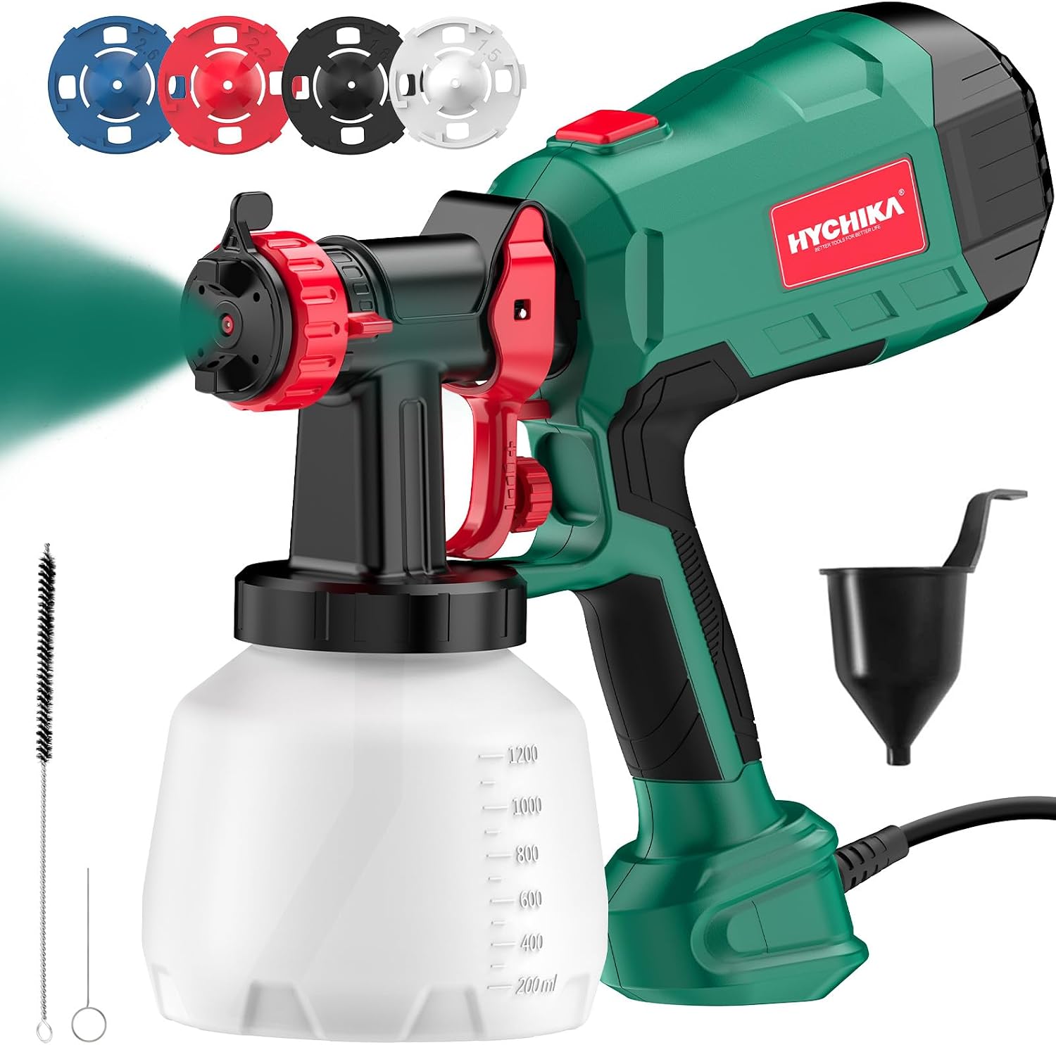 HYCHIKA 600W Paint Sprayer with 1200ml Tank – HVLP, 4 Nozzles, 3 Spray Modes