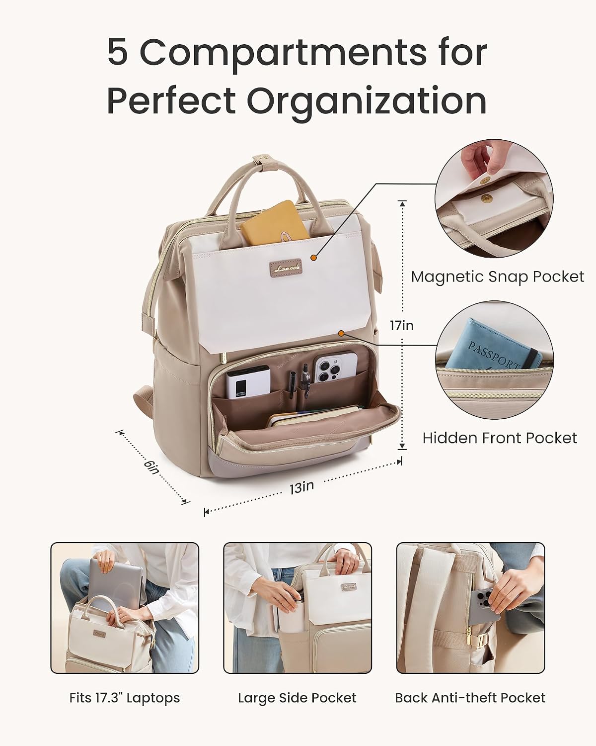 Detalle 2 de LOVEVOOK 17.3in Laptop Backpack Women