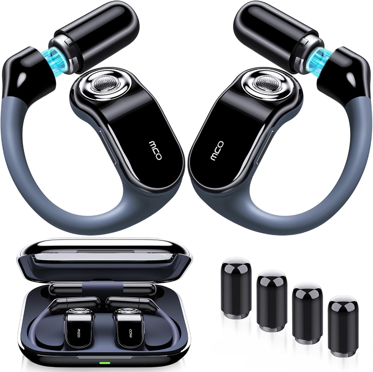 Detalle de OJW Open-Ear Bluetooth Kopfhörer mit wechselbarem Akku – bis zu 96 Std. Wiedergabe, IPX7, ENC-Mikrofon, open-ear Komfort
