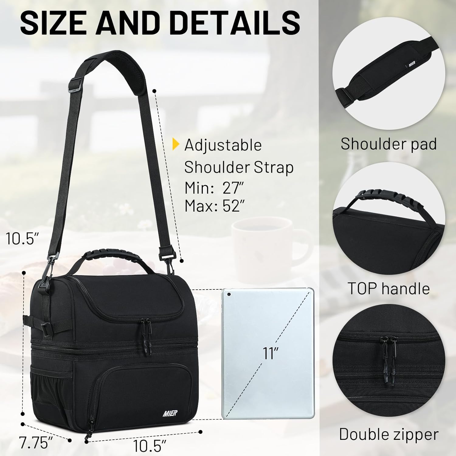 Thumbnail 3 de MIER Dual Compartment Insulated Lunch Bag Tote with Shoulder Strap