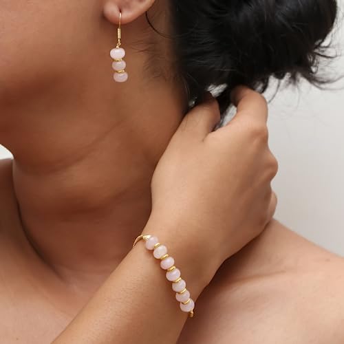 Thumbnail 3 de Gempires Natural Gemstone Rondelle Bead Earrings, Peach Moonstone by GEMPIRES NATURE’S TREASURE