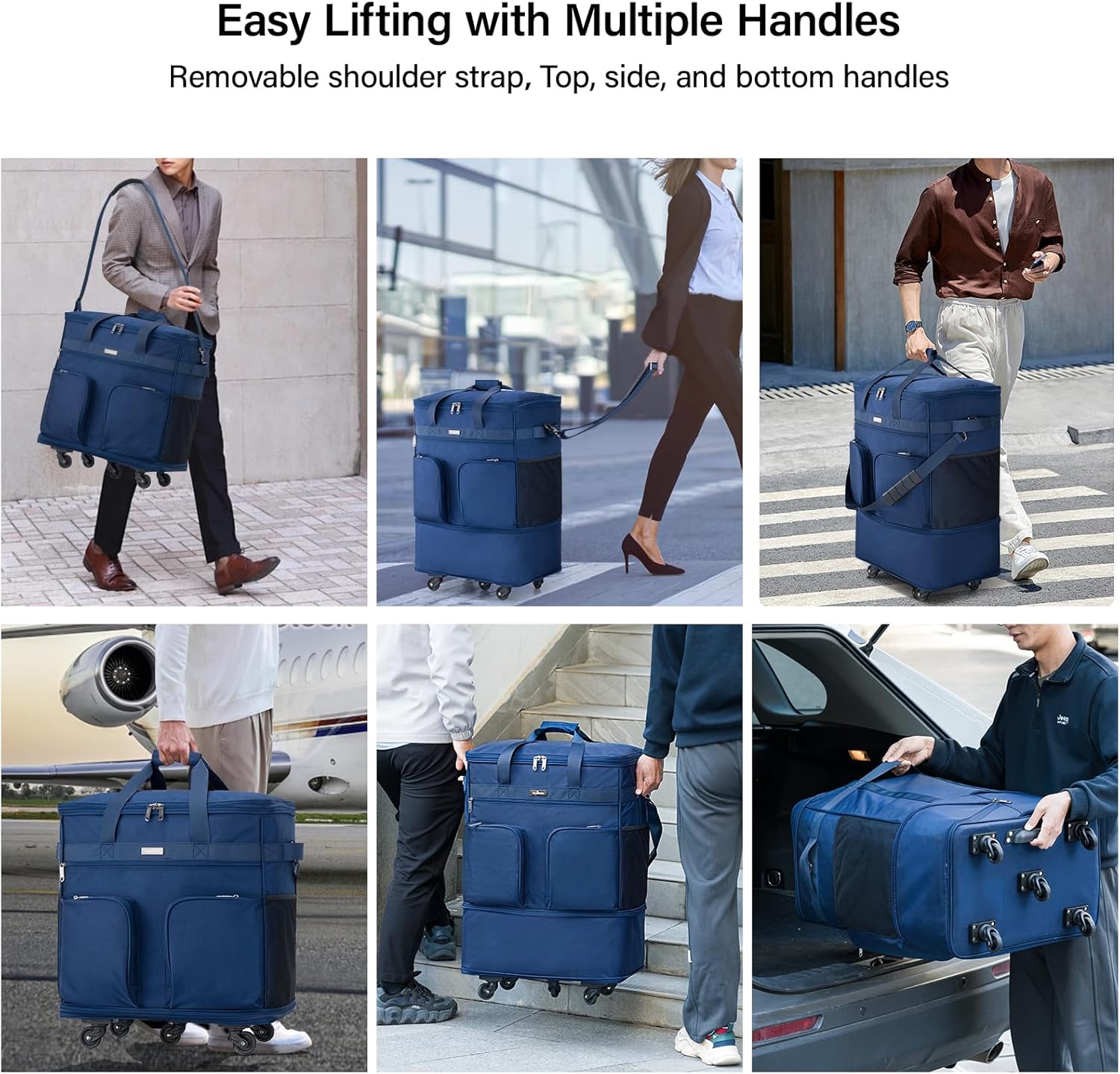 Thumbnail 6 de Hanke Expandable Large Suitcase 4 Wheels – Lightweight, Foldable 68L–98L (20/24/28 inch) with No Telescopic Handle, Blue