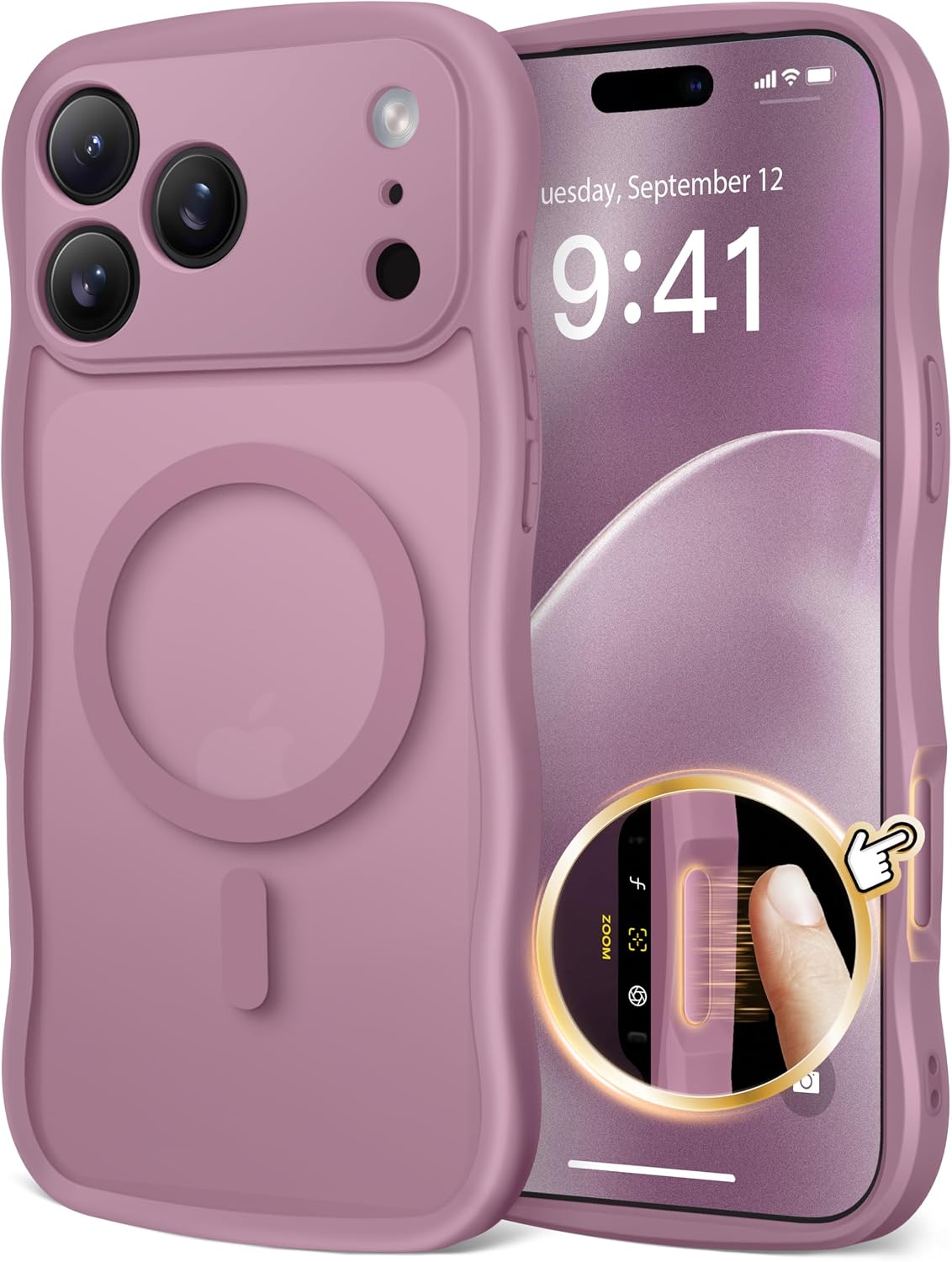 Detalle de CAPRARO Magnetic Case for iPhone 17 Pro (6.3-inch, 2025 Release) — MagSafe Compatible Wave Translucent Matte, Black Currant