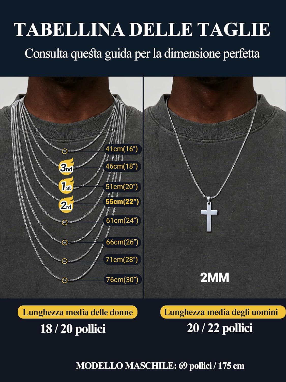 Thumbnail 2 de PROSTEEL Collana Serpente 2MM 76 cm (30 pollici) in Acciaio Inox 316L – Versatile e Semplice da Indossare