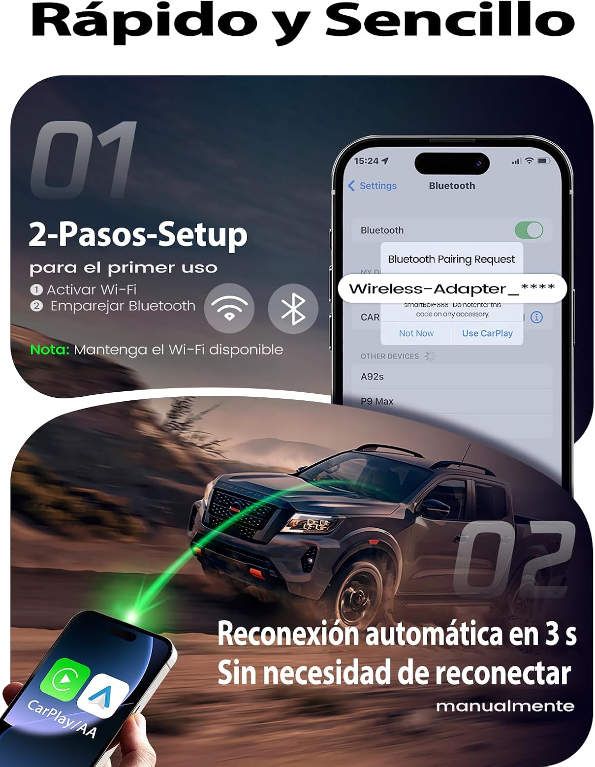 Thumbnail 4 de PTGTO Adaptador CarPlay Inalámbrico 2026