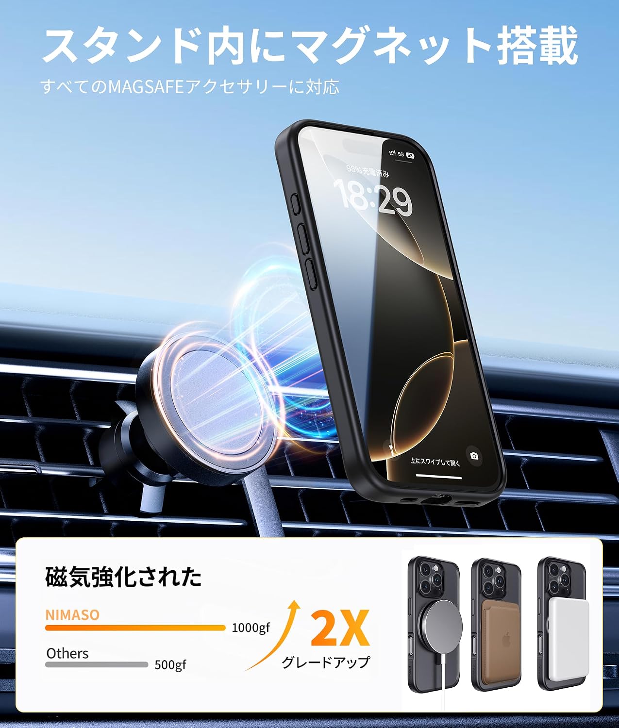 Detalle 1 de NIMASO NSC24G1346 iPhone 16 Pro用ケース 360°回転スタンド・MagSafe対応、PC・TPU製