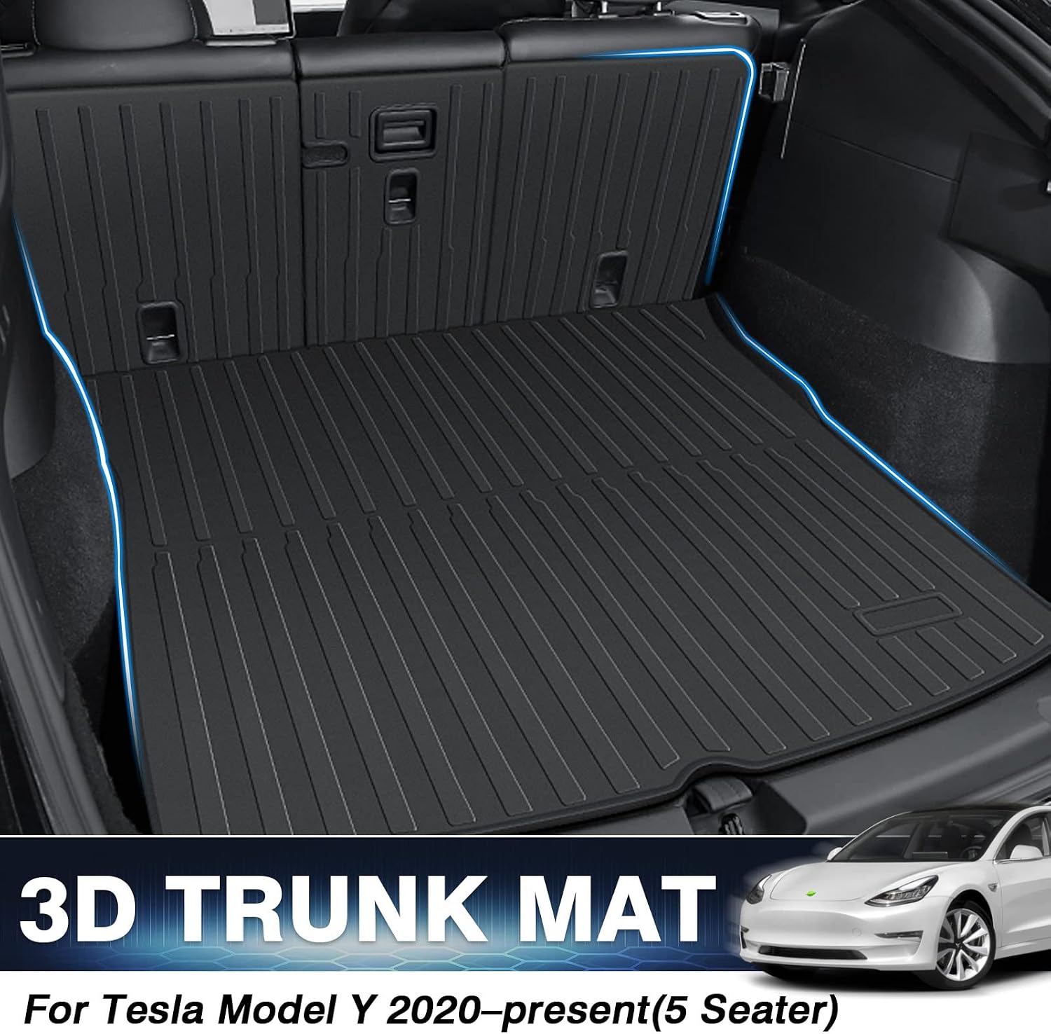 Thumbnail 1 de KUST Custom Fit Trunk Mat for 2020-2024 2025 Tesla Model Y (5-Seat, Not for 7-Seat) — All-Weather Cargo Liner