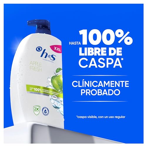 Detalle de h&s Apple Fresh Champú Anticaspa con Dispensador 2x1000 ml, uso diario, aroma a manzana