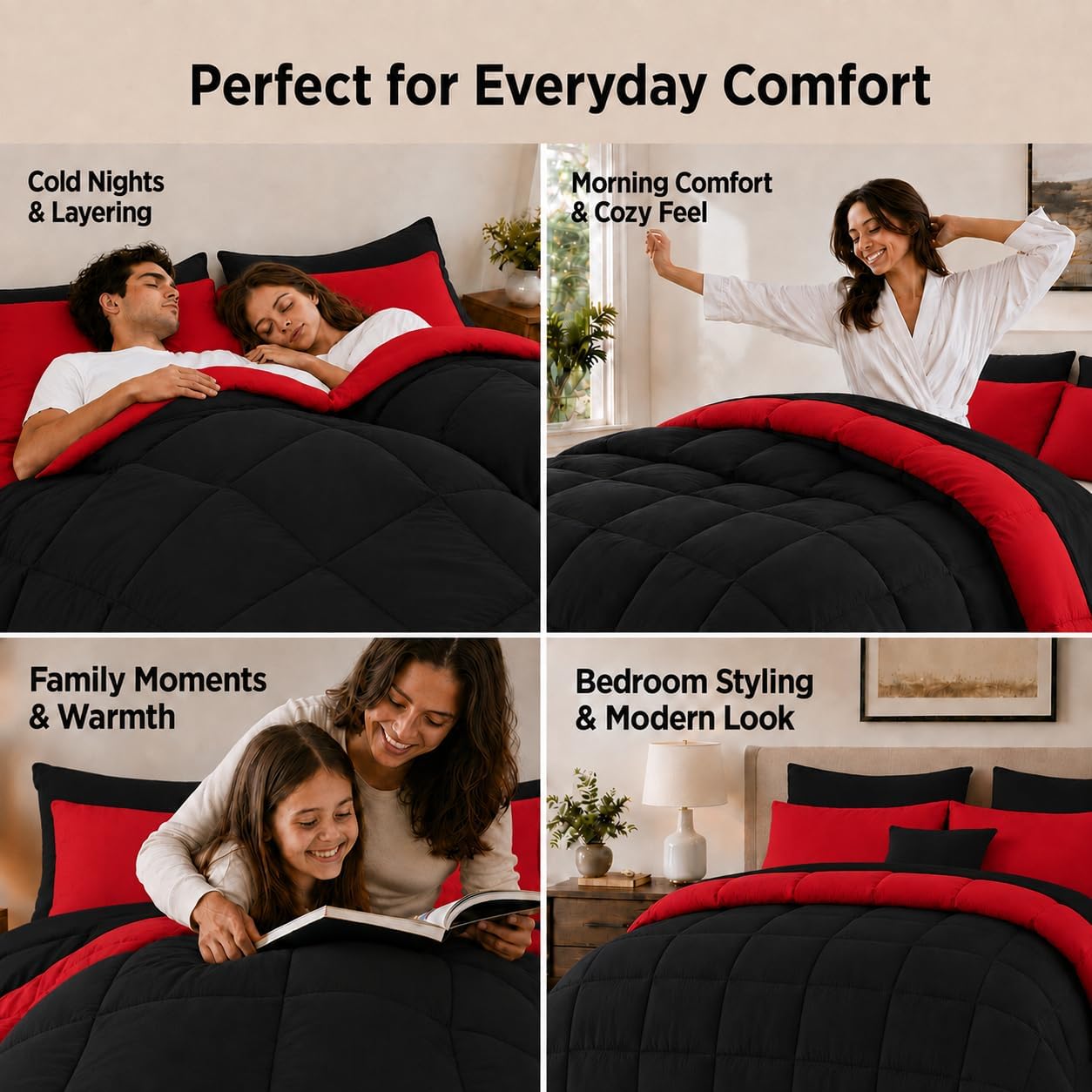 Detalle de Anluoer Queen Comforter Set 7 Piece: Reversible, Ultra-Soft, All-Season Bedding
