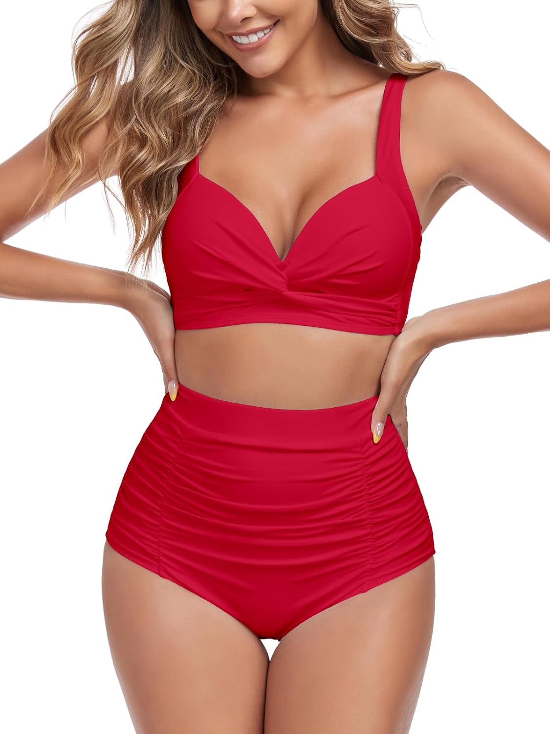 Thumbnail 6 de RELLECIGA Women's V-Neck Twisted Bikini Set with High-Waisted Ruched Bottom
