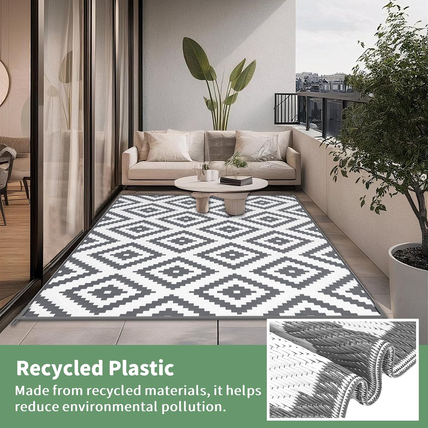 Thumbnail 6 de Habaylin Outdoor Rug for Patios – Waterproof, Reversible, Large 150x240 cm