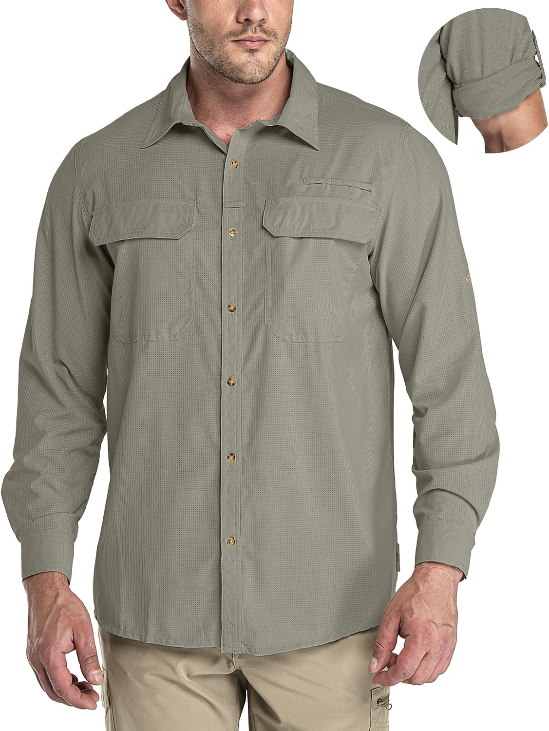 Detalle de 33,000ft Men's Long Sleeve UV Protection Safari Shirt with Pockets
